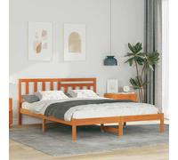 vidaXL Bed Frame with Headboard Wax Brown 160 x 200 cm Solid Pine Wood