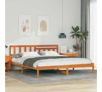 vidaXL Bed Frame with Headboard Wax Brown 200 x 200 cm Solid Pine Wood