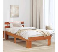 vidaXL Bed Frame with Headboard Wax Brown 90 x 200 cm Solid Pine Wood