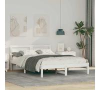 vidaXL Bed Frame with Headboard White 135 x 190 cm Solid Pine Wood