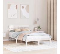 vidaXL Bed Frame with Headboard White 135 x 190 cm Solid Pine wood