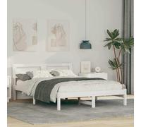 vidaXL Bed Frame with Headboard White 135 x 190 cm Solid Pine Wood