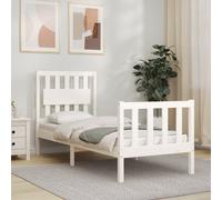vidaXL Bed Frame with Headboard White Small Single Solid Wood