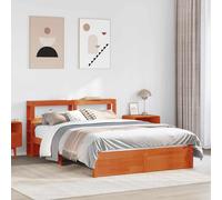 vidaXL Bed Frame with Headboard with Storage Wax Brown Solid Pine Wood