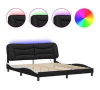 vidaXL Bed Frame with LED Lights Bed Black and White Super King Faux Leather