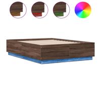 vidaXL Bed Frame with LED Lights Bed Brown Oak Small Double Engineered Wood