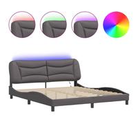 vidaXL Bed Frame with LED Lights Bed Grey 180x200 cm Super King Faux Leather