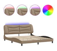vidaXL Bed Frame with LED Lights Cappuccino 180x200 cm Super King Faux Leather