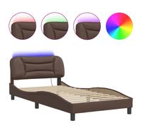 vidaXL Bed Frame with LED Lights Home Bed Base Brown 100x200 cm Faux Leather