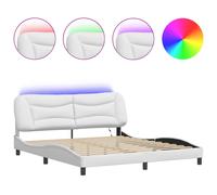 vidaXL Bed Frame with LED Lights White 180x200 cm Super King Faux Leather