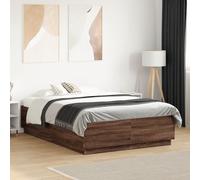 Bed Frame with LED without Mattress Brown Oak 120x190 cm Small Double