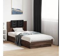 vidaXL Bed Frame with Headboard and LED Lights Brown Oak 90x190 cm Single