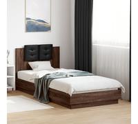 vidaXL Bed Frame with Headboard and LED Lights Bed Base Brown Oak 90x200 cm