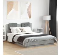 Bed Frame with Headboard and LED Lights Concrete Grey King Size vidaXL