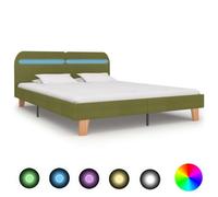 vidaXL Bed Frame with LED Green Fabric 160x200cm Double Bed Bedroom Furniture