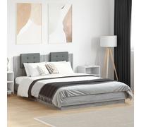 Bed Frame with Headboard and LED Lights Grey Sonoma 120x200 cm vidaXL