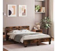 vidaXL Bed Frame With Led Without Mattress Smoked Oak 120X190 cm Small Double, Brown