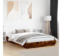 vidaXL Bed Frame With Led Without Mattress Smoked Oak 150X200 cm King Size, Brown