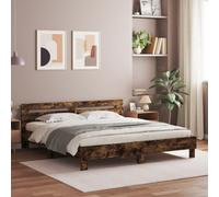 Bed Frame with LED without Mattress Smoked Oak 160x200 cm