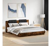Bed Frame with Headboard & LED Lights Smoked Oak 180x200 cm Super King vidaXL