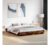 vidaXL Bed Frame with LED Lights Bed Base Smoked Oak 180x200 cm Super King