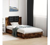 Bed Frame with Headboard and LED Lights Smoked Oak 90x190 cm Single vidaXL