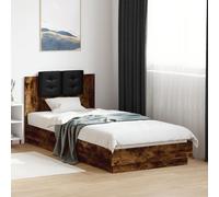 vidaXL Bed Frame with LED without Mattress Smoked Oak 90x200 cm