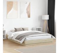 vidaXL Bed Frame with LED Lights Sonoma Oak 140x200 cm UK GF0