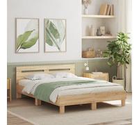 (sonoma oak, 140 x 200 cm) vidaXL Bed Frame with Headboard and LED Bed Base Bedstead Matress Foundation