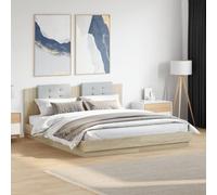 vidaXL Bed Frame with Headboard and LED Lights Bed Base Sonoma Oak 160x200 cm