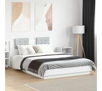 vidaXL Bed Frame with Headboard and LED Lights Home Bed Base White 140x200 cm