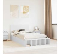 vidaXL Bed Frame with Shelf Manual White 135 x 190 cm Engineered Wood