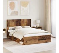 vidaXL Bed Frame with Storage and Headboard Old Wood 140 x 190 cm