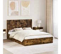 vidaXL Bed Frame with Storage and Headboard Smoked Oak 135 x 190 cm