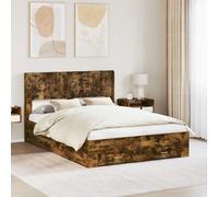 vidaXL Bed Frame with Storage and Headboard Smoked Oak 140 x 200 cm