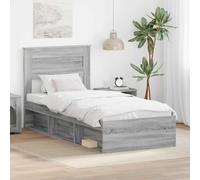 vidaXL Bed Frame with Storage Grey Sonoma 90 x 200 cm Solid Pine Wood