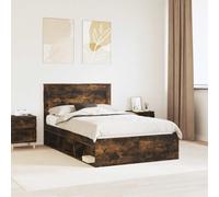 vidaXL Bed Frame with Storage Smoked Oak 135 x 190 cm Solid Pine Wood