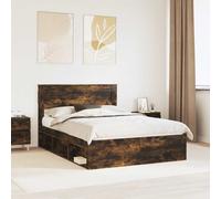 vidaXL Bed Frame with Storage Smoked Oak 140 x 190 cm Solid Pine Wood