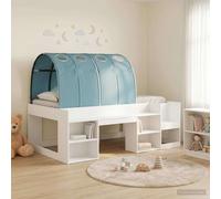 vidaXL Bed Frame with Tunnel with Shelf 3 pcs White and Light Blue