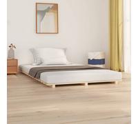 Bed frame Solid pine natural 140x190 cm Rustic slatted sturdy pinewood platform