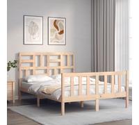vidaXL Bed Frame with Headboard 140x200 cm Solid Wood, Brown