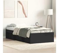 Bed frame black 100x200 cm engineered wood pinewood plywood slats storage 6draws [EEK: A]