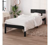 Bed Frame Black Solid Pinewood 90x200 cm Single with Headboard Low Profile [EEK: A]