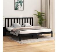 vidaXL Bed Frame Black Solid Wood Pine 200X200 cm, Black
