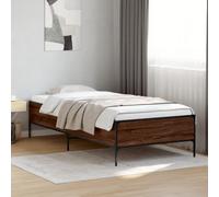 Bed Frame Small Single Brown Oak 75x190 cm Engineered Wood & Metal Slatted Style [EEK: A]
