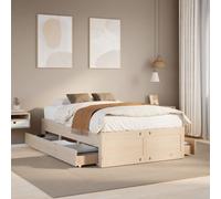 vidaXL Bed Frame without Mattress&Drawers 135x190 cm Double Solid Wood Pine