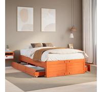 vidaXL Bed Frame Without Mattress With Drawers Wax Brown 135X190 Cm Double Solid Wood Pine, Brown