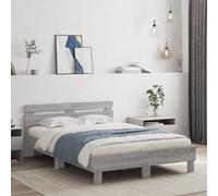 (grey sonoma, 135 x 190 cm) vidaXL Bed Frame with Headboard Bed Base Mattress Foundation Engineered Wood