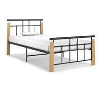 Bed Frame 90x200 Single Powder-Coated Metal Black & Solid Oak Light Brown Slats [EEK: A]