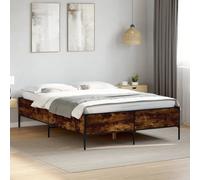 Bed Frame Base Smoked Oak 140x200 cm Engineered Wood and Metal vidaXL
